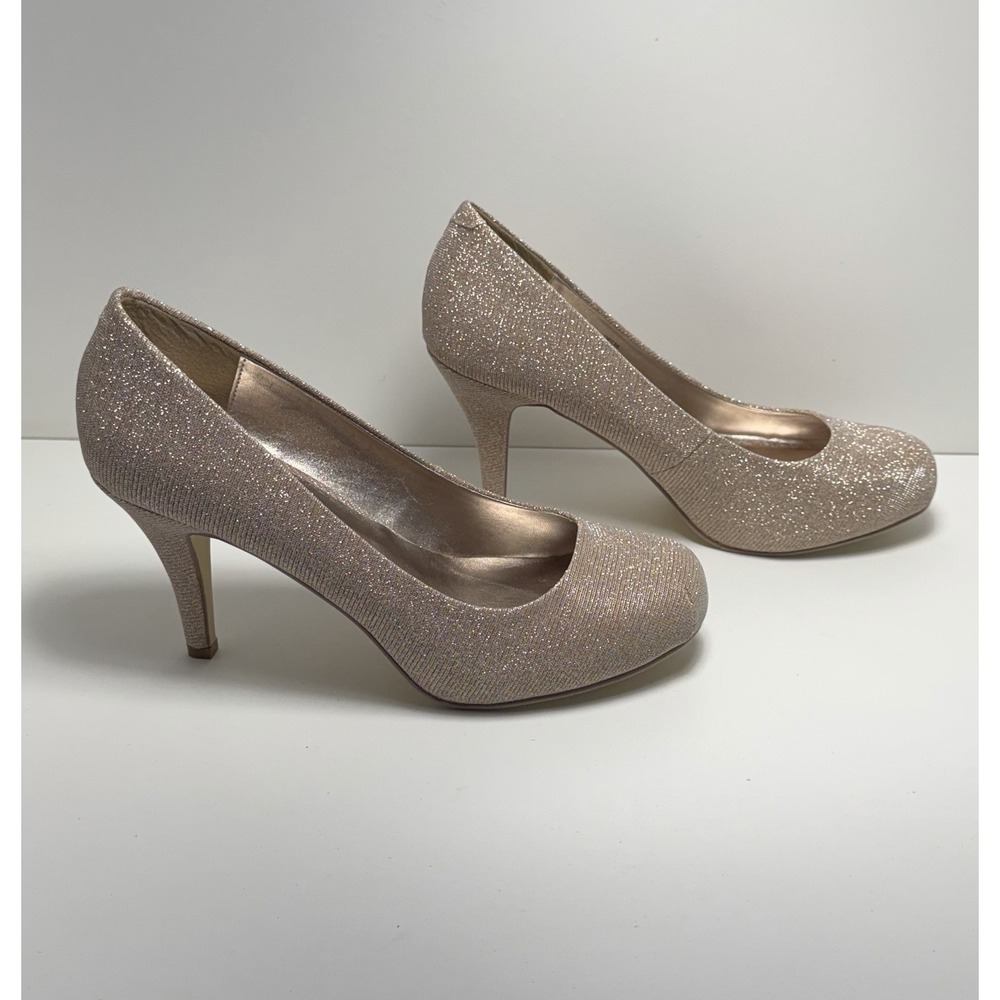 Madden Girl Metallic Gold Silver Glitter‎ Heels Pumps Size 8.5 Round Toe 3.5" - Picture 5 of 7